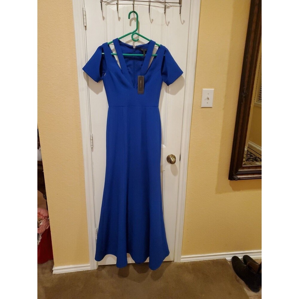 BCBGMAXAZRIA Estrella Crepe Cut Out Evening Dress Gown Blue Size 4